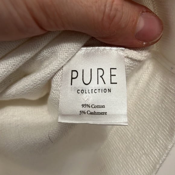 Pure Collection Optic White Cashmere Blend Ruffle Cuff Scoop neck sweater NWT - Picture 4 of 5